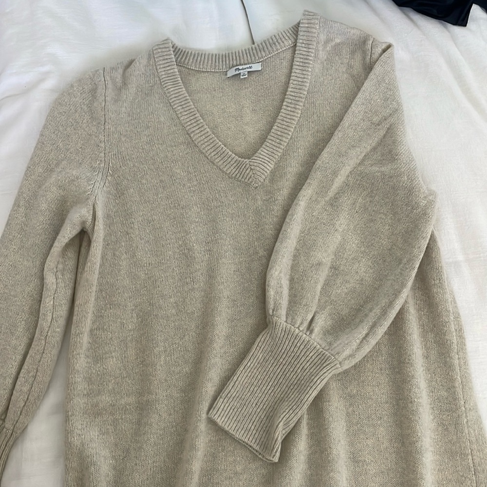 Madewell $118 Bubble-Sleeve Sweater-Dress XL K5381 Hthr Fog